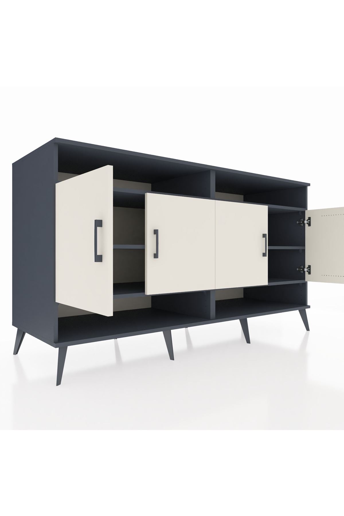 Kronos Konsol 6 Raflı 4 Kapaklı 176x59x99 Antrasit-Aytaşı/Çam