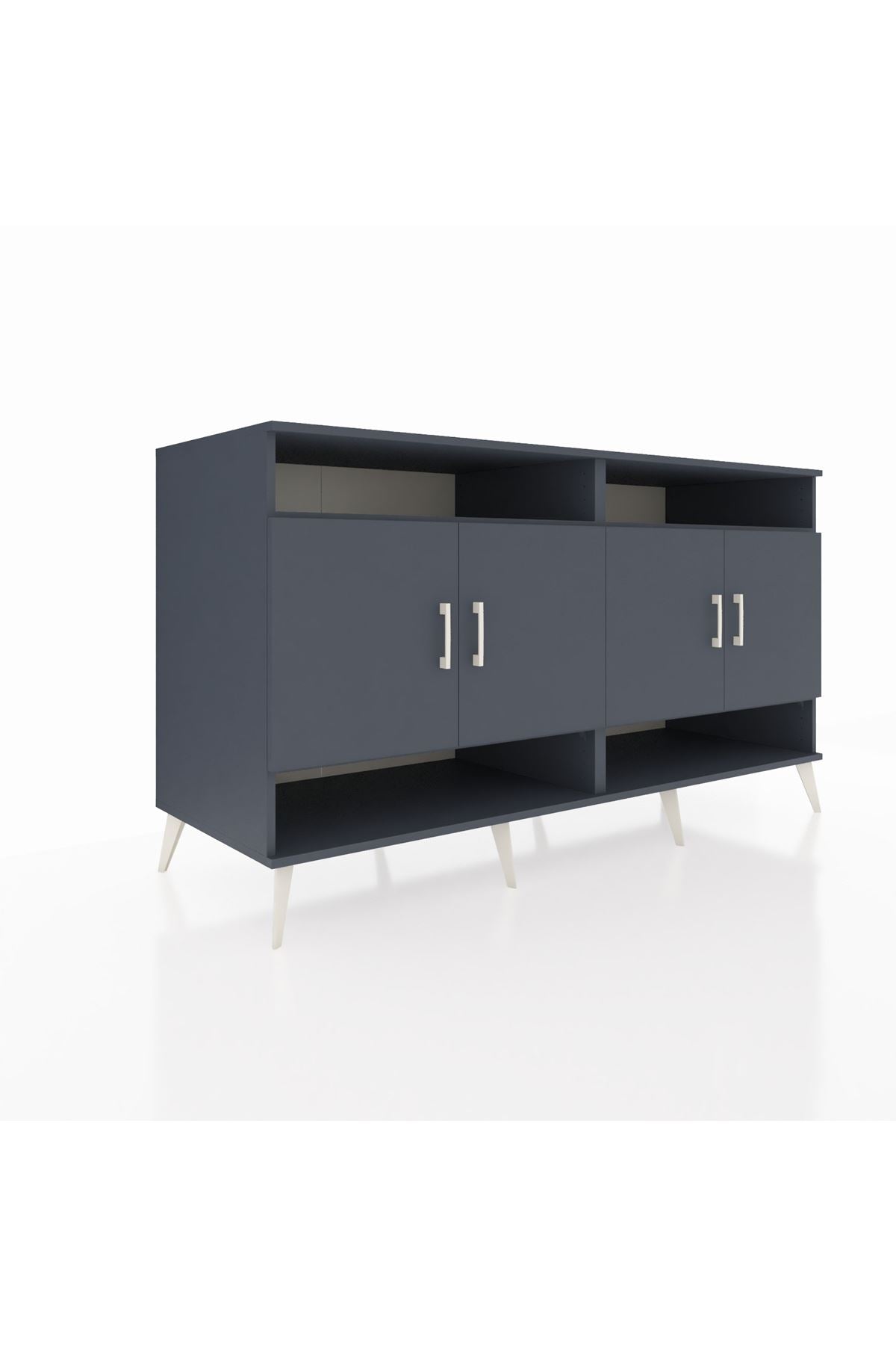 Kronos Konsol 6 Raflı 4 Kapaklı 176x59x99 Antrasit-Antrasit