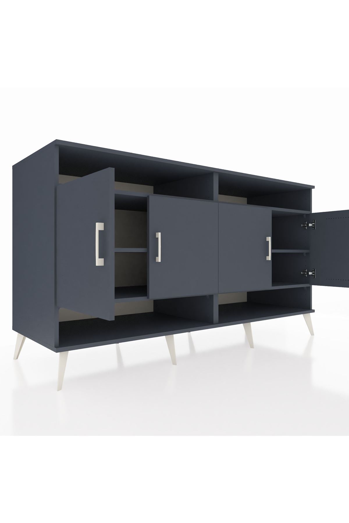 Kronos Konsol 6 Raflı 4 Kapaklı 176x59x99 Antrasit-Antrasit