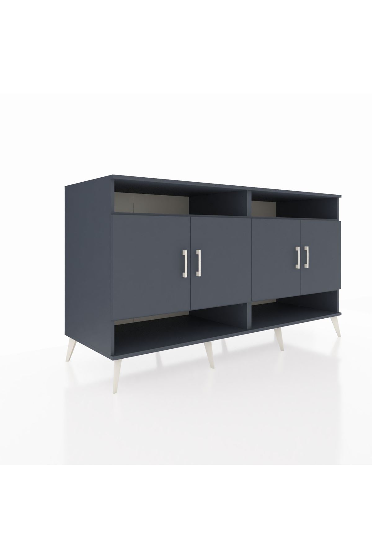 Kronos Konsol 6 Raflı 4 Kapaklı 176x59x99 Antrasit-Antrasit/Çam