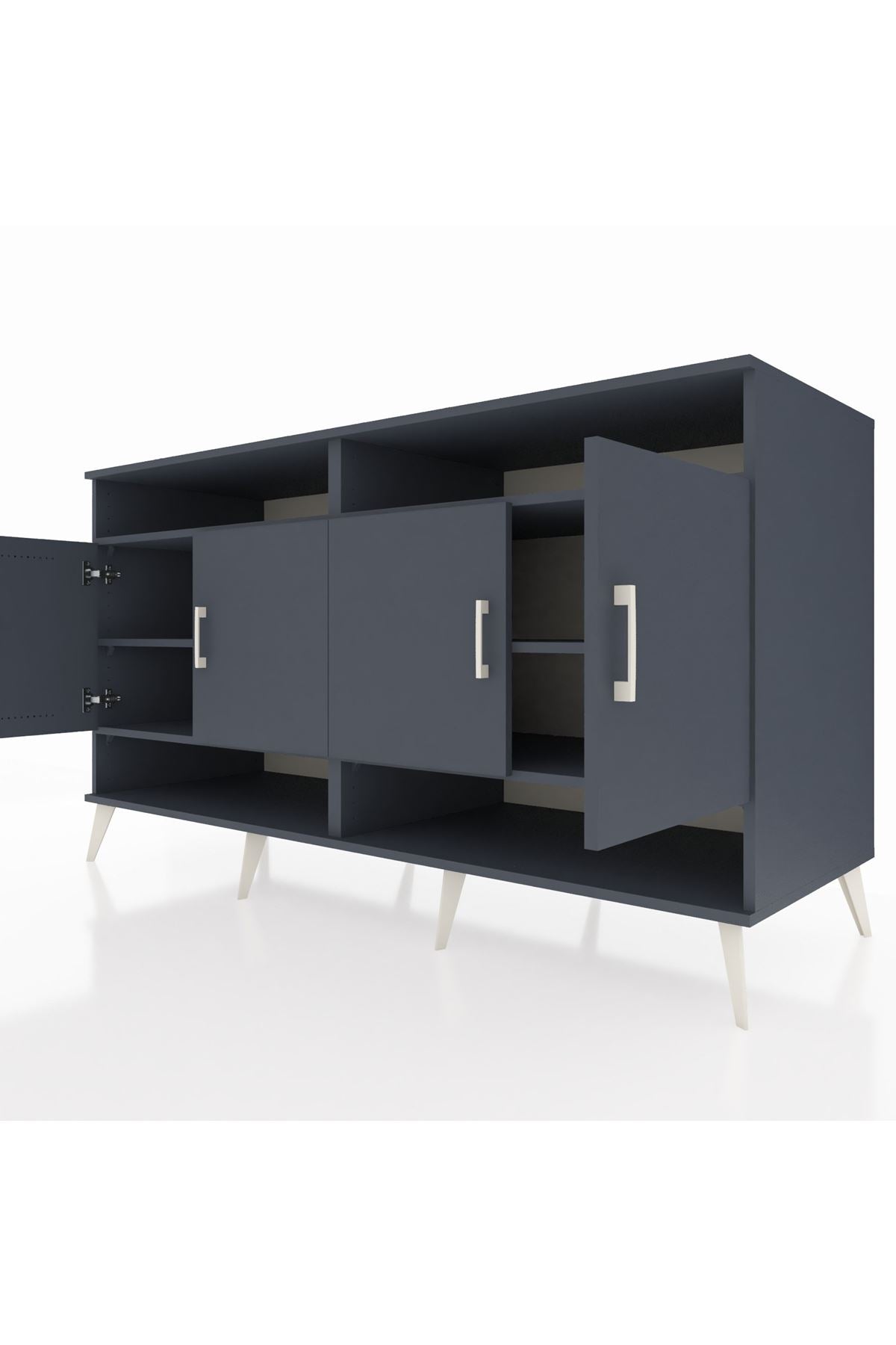 Kronos Konsol 6 Raflı 4 Kapaklı 176x59x99 Antrasit-Antrasit/Çam