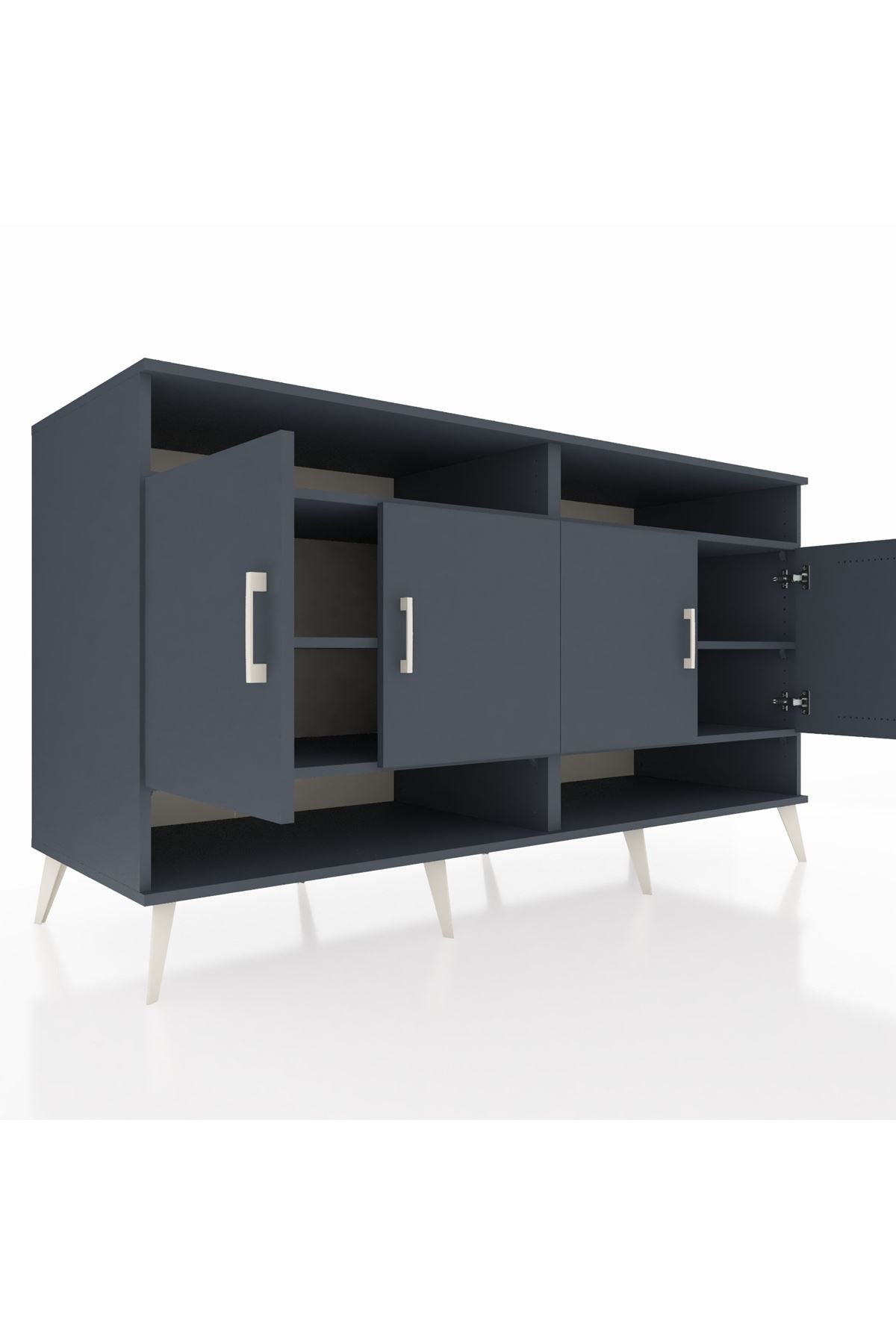 Kronos Konsol 6 Raflı 4 Kapaklı 176x59x99 Antrasit-Antrasit/Çam