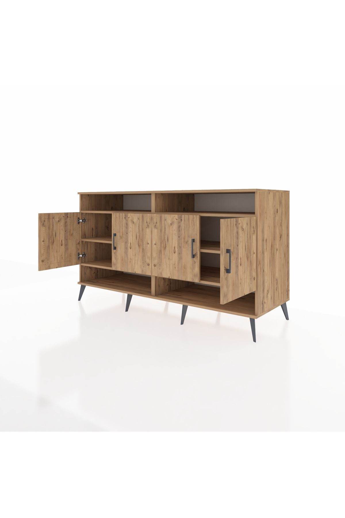 Kronos Konsol 6 Raflı 4 Kapaklı 176x59x99 Çam-Çam/Antrasit