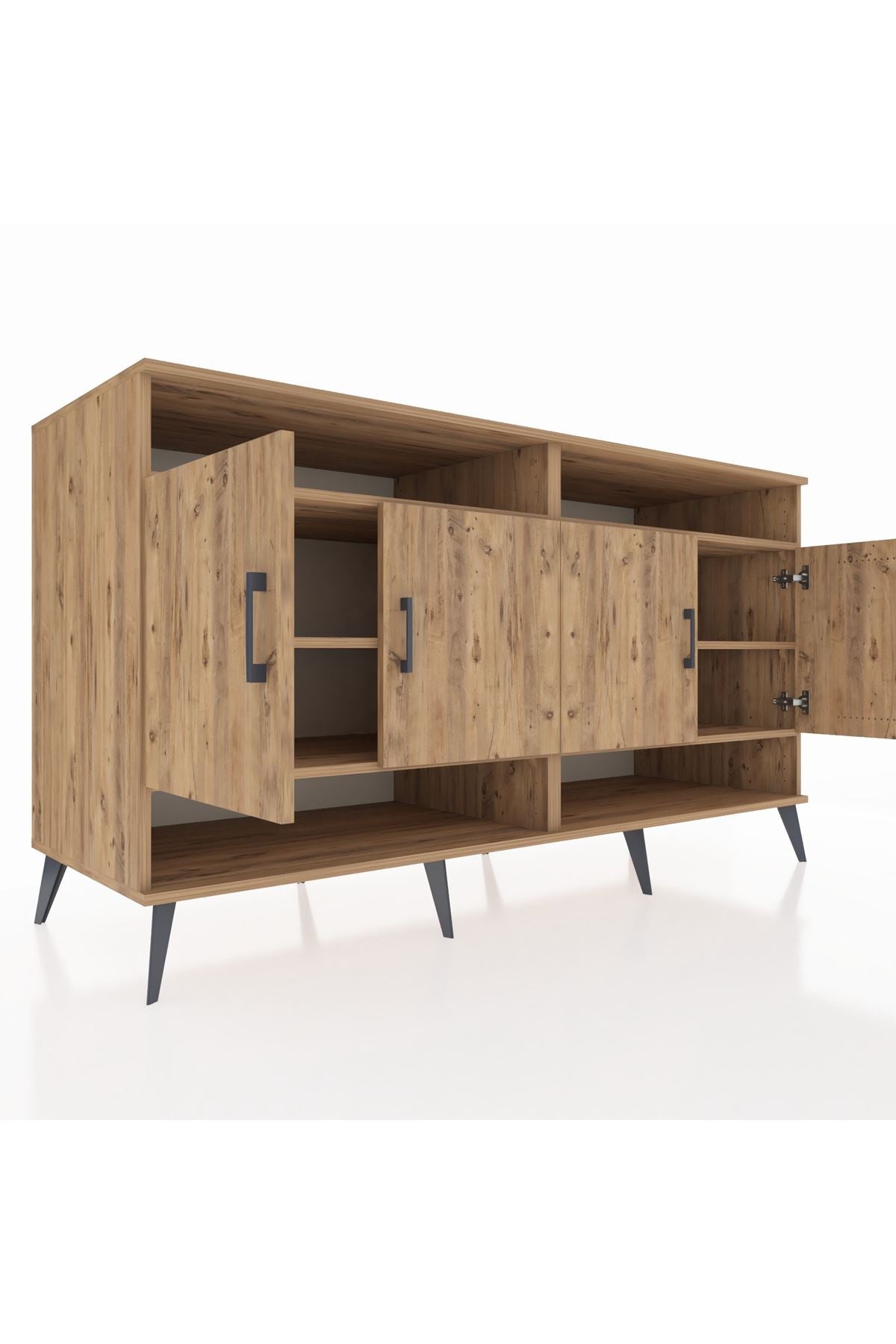 Kronos Konsol 6 Raflı 4 Kapaklı 176x59x99 Çam-Çam/Antrasit