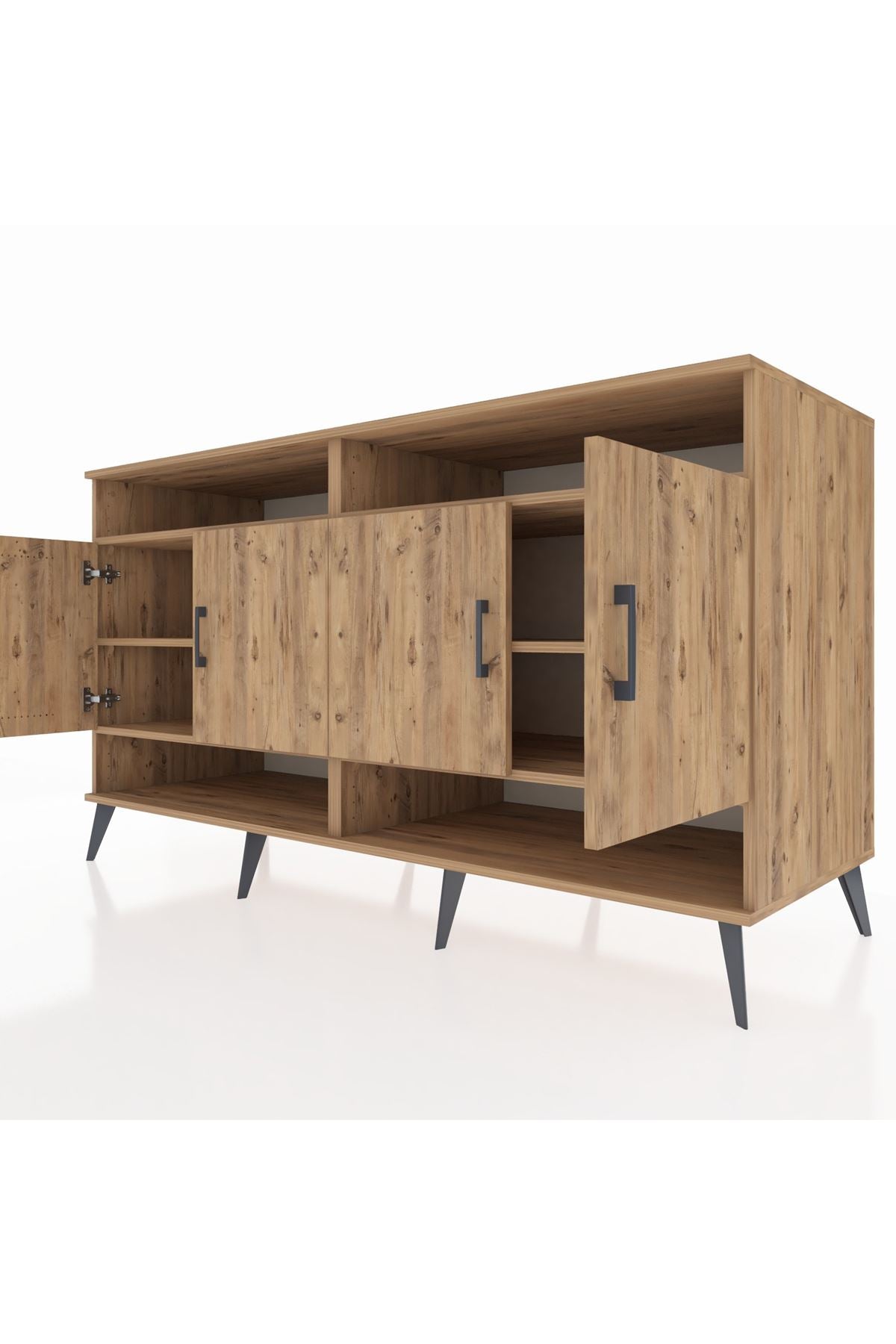 Kronos Konsol 6 Raflı 4 Kapaklı 176x59x99 Çam-Çam