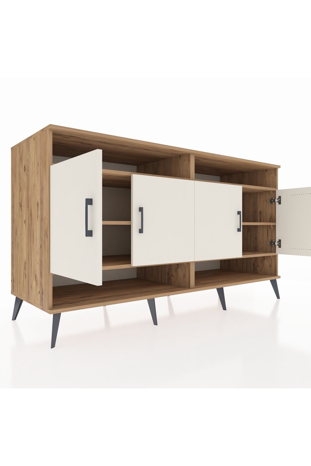 Kronos Konsol 6 Raflı 4 Kapaklı 176x59x99 Çam-Aytaşı/Antrasit