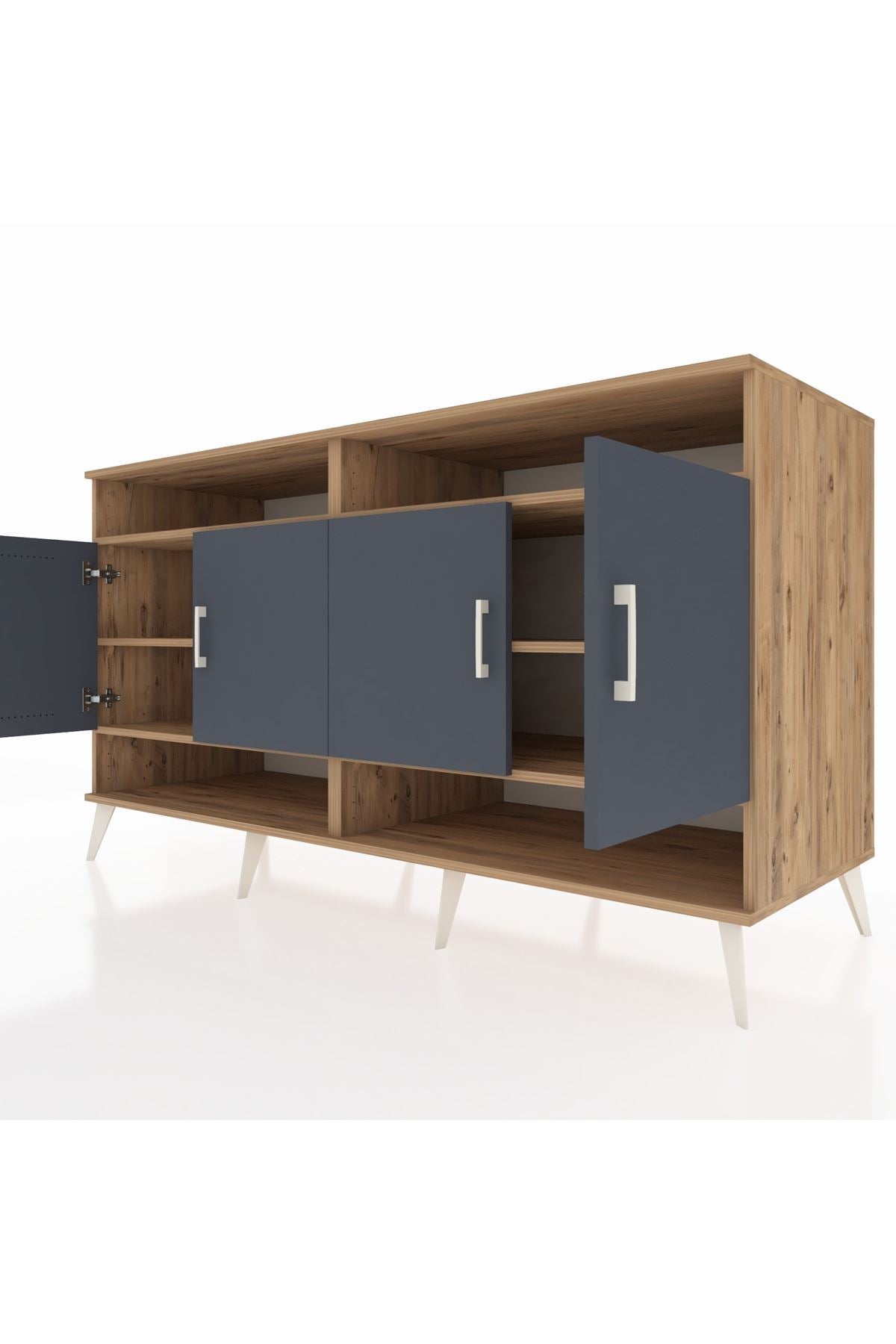 Kronos Konsol 6 Raflı 4 Kapaklı 176x59x99 Çam-Antrasit/Çam