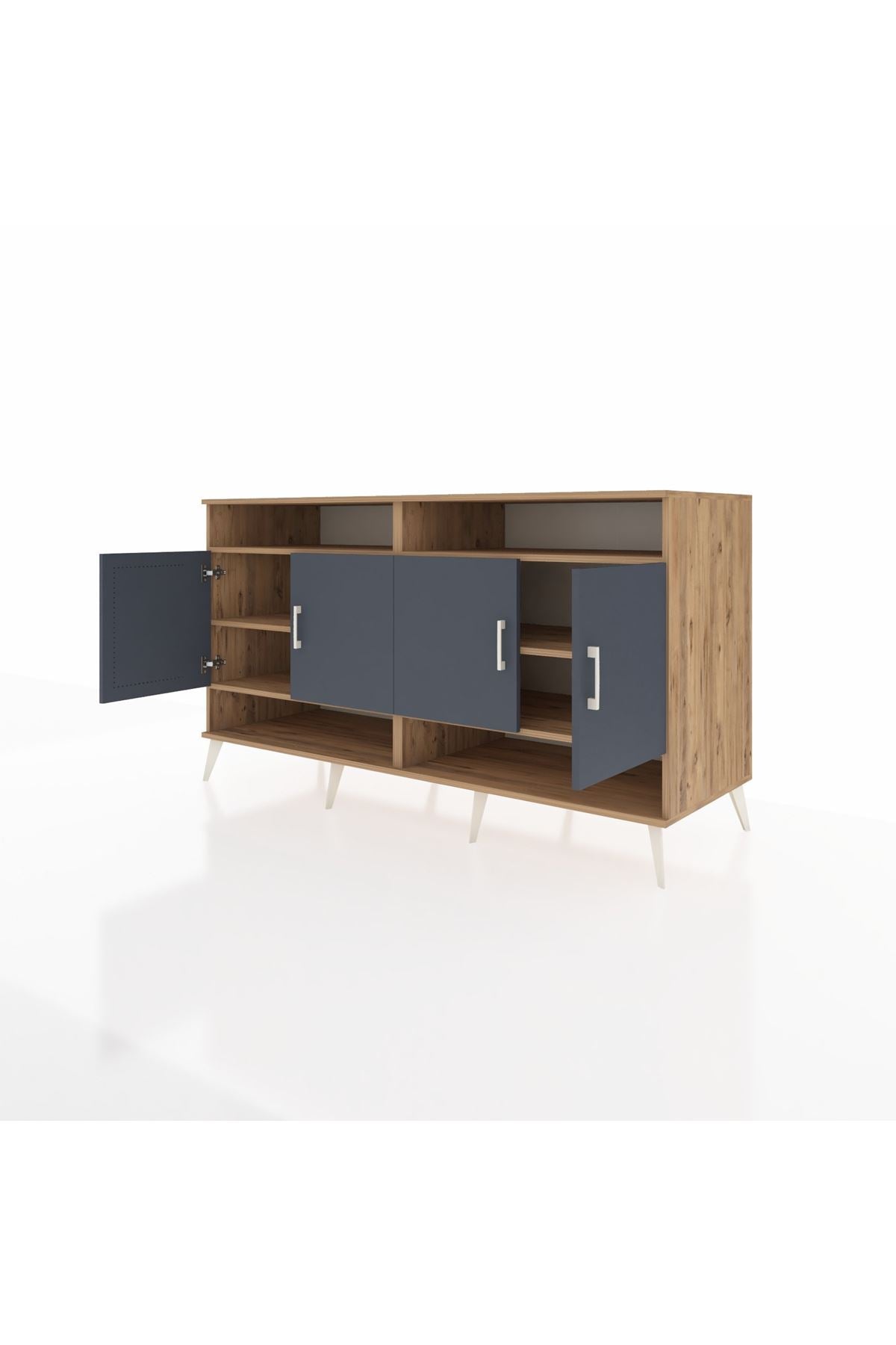 Kronos Konsol 6 Raflı 4 Kapaklı 176x59x99 Çam-Antrasit/Çam