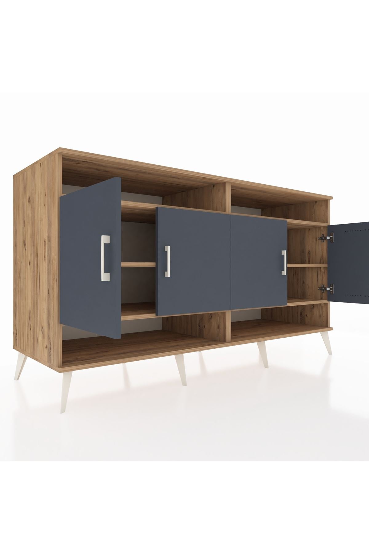 Kronos Konsol 6 Raflı 4 Kapaklı 176x59x99 Çam-Antrasit/Çam