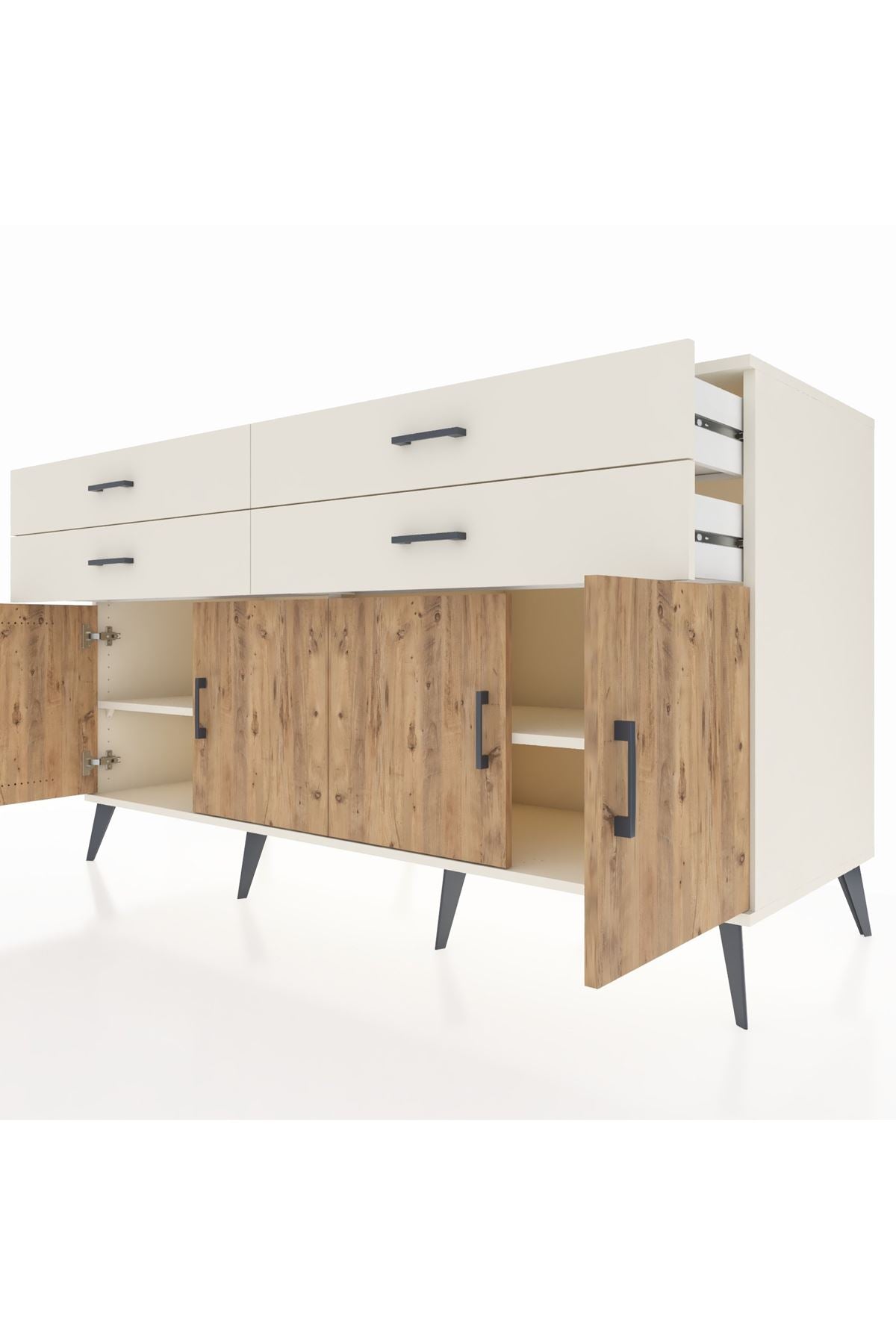 Kronos Konsol 2 Raflı 4 Çekmeceli 8 Kapaklı 176x59x99 Aytaşı-Çam/Aytaşı