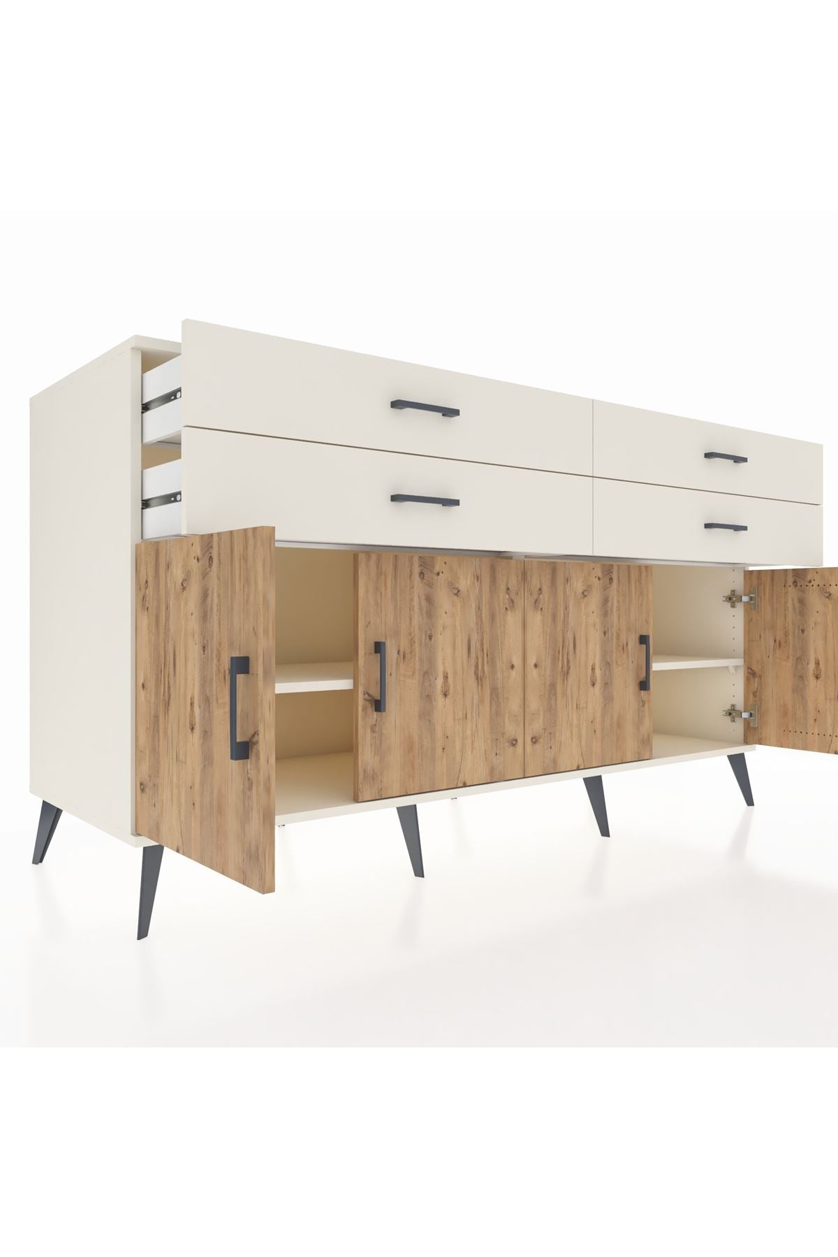 Kronos Konsol 2 Raflı 4 Çekmeceli 8 Kapaklı 176x59x99 Aytaşı-Çam/Aytaşı