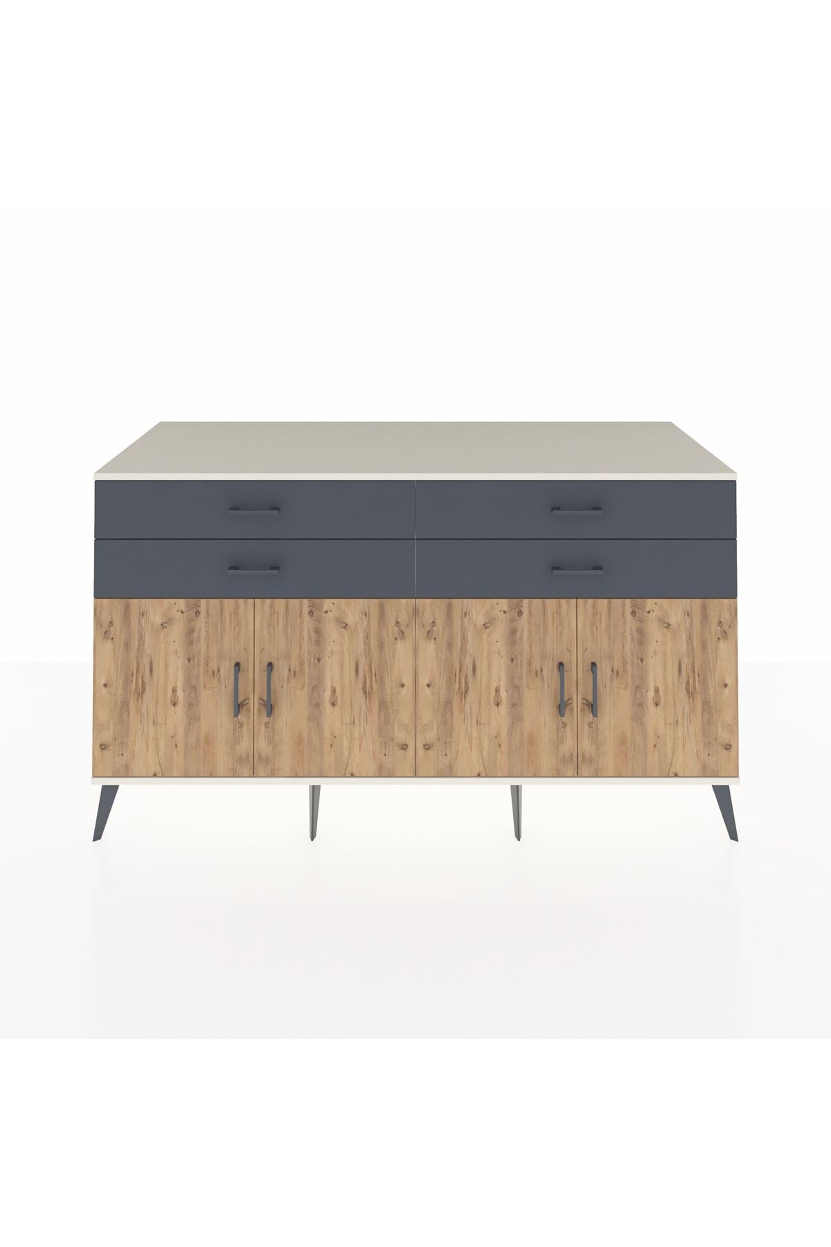 Kronos Konsol 2 Raflı 4 Çekmeceli 8 Kapaklı 176x59x99 Aytaşı-Çam/Antrasit