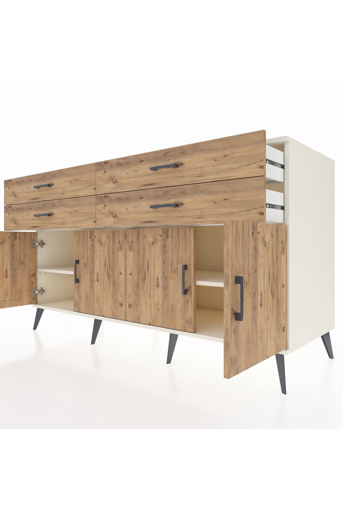 Kronos Konsol 2 Raflı 4 Çekmeceli 8 Kapaklı 176x59x99 Aytaşı-Çam