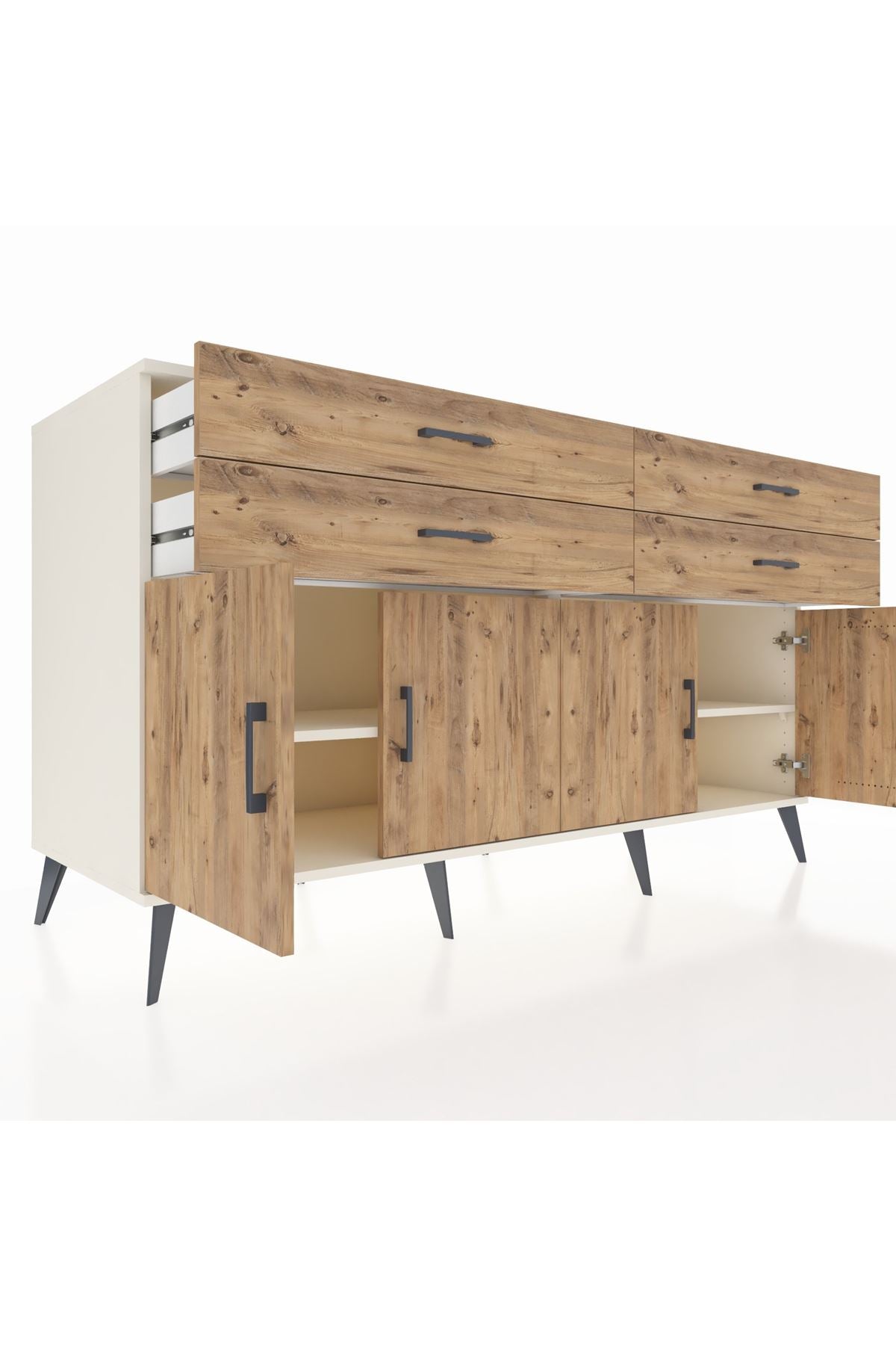 Kronos Konsol 2 Raflı 4 Çekmeceli 8 Kapaklı 176x59x99 Aytaşı-Çam