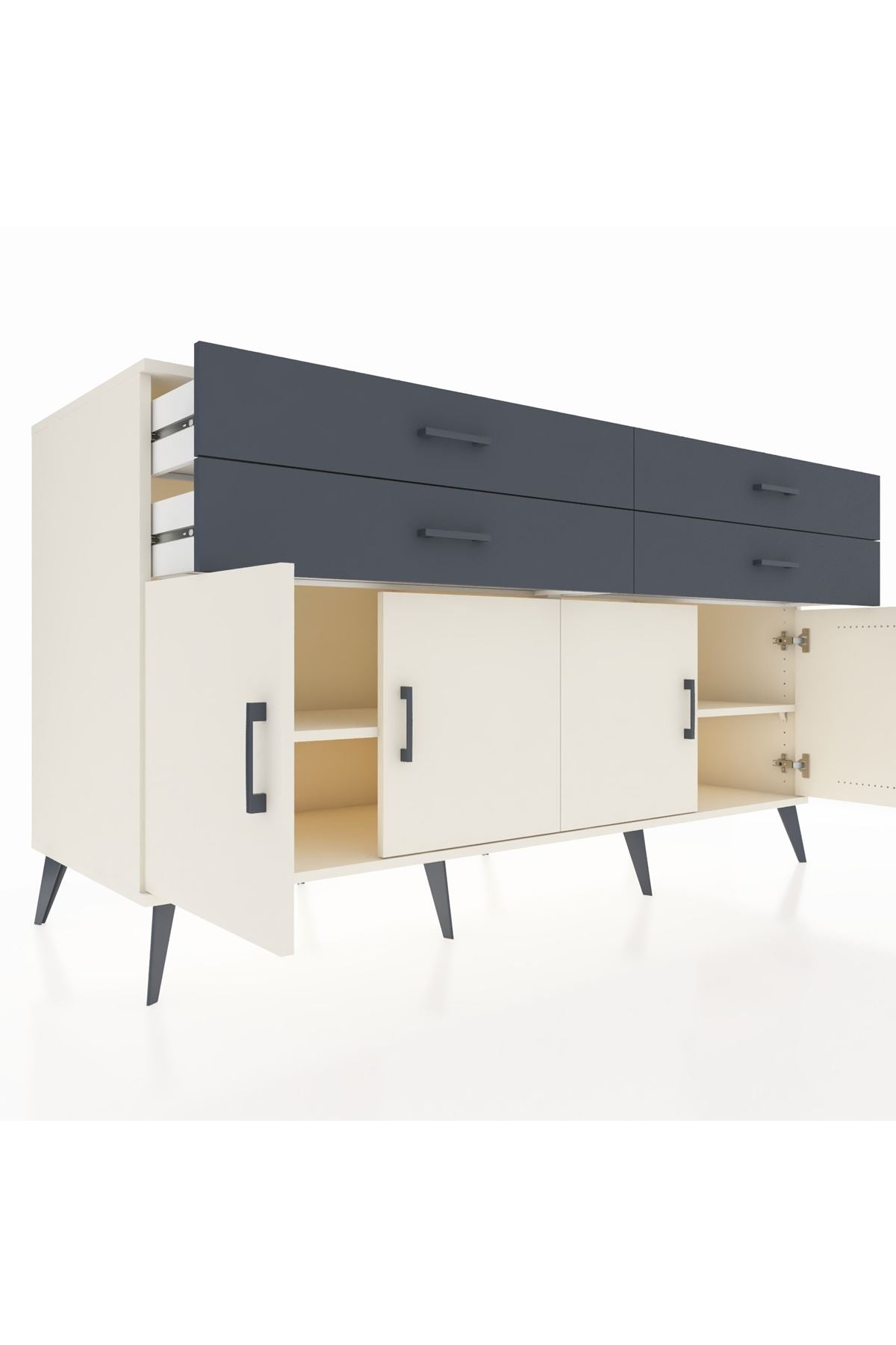 Kronos Konsol 2 Raflı 4 Çekmeceli 8 Kapaklı 176x59x99 Aytaşı-Aytaşı/Antrasit