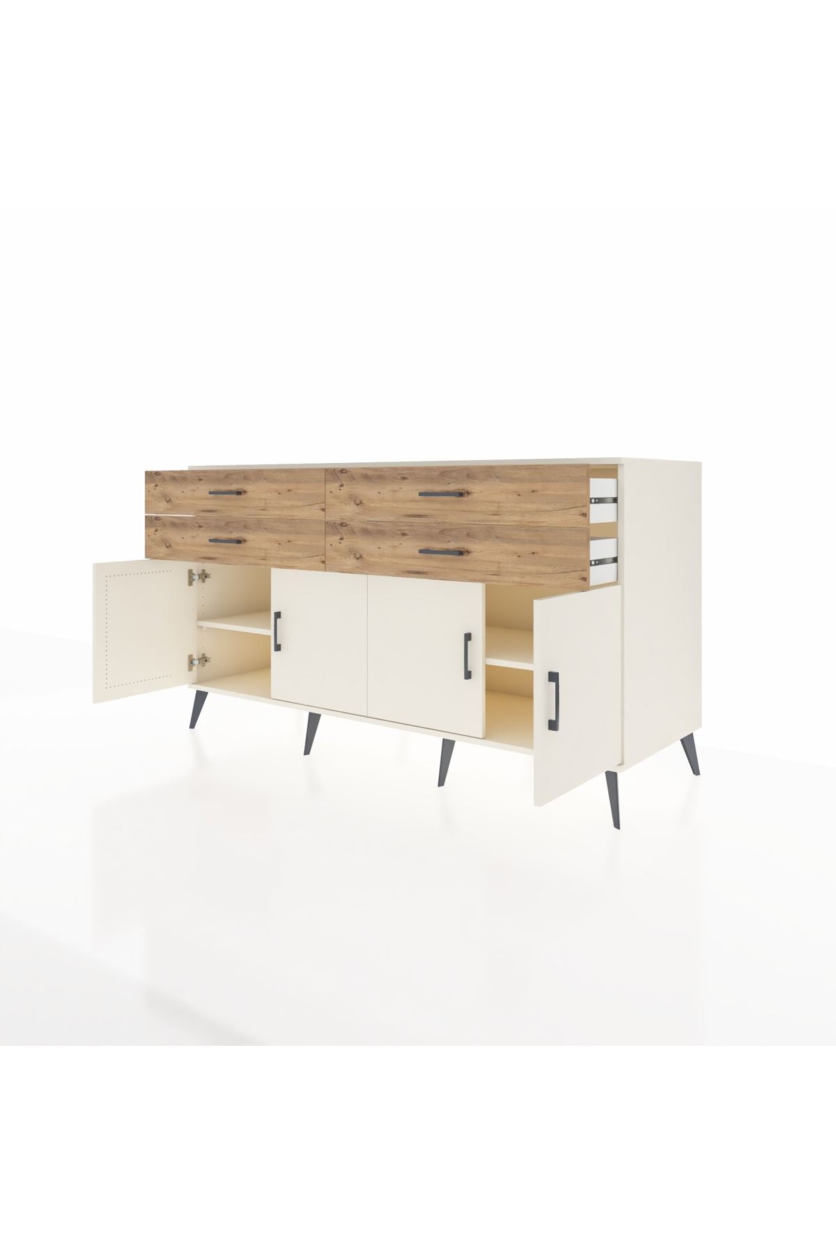 Kronos Konsol 2 Raflı 4 Çekmeceli 8 Kapaklı 176x59x99 Aytaşı-Aytaşı/Çam