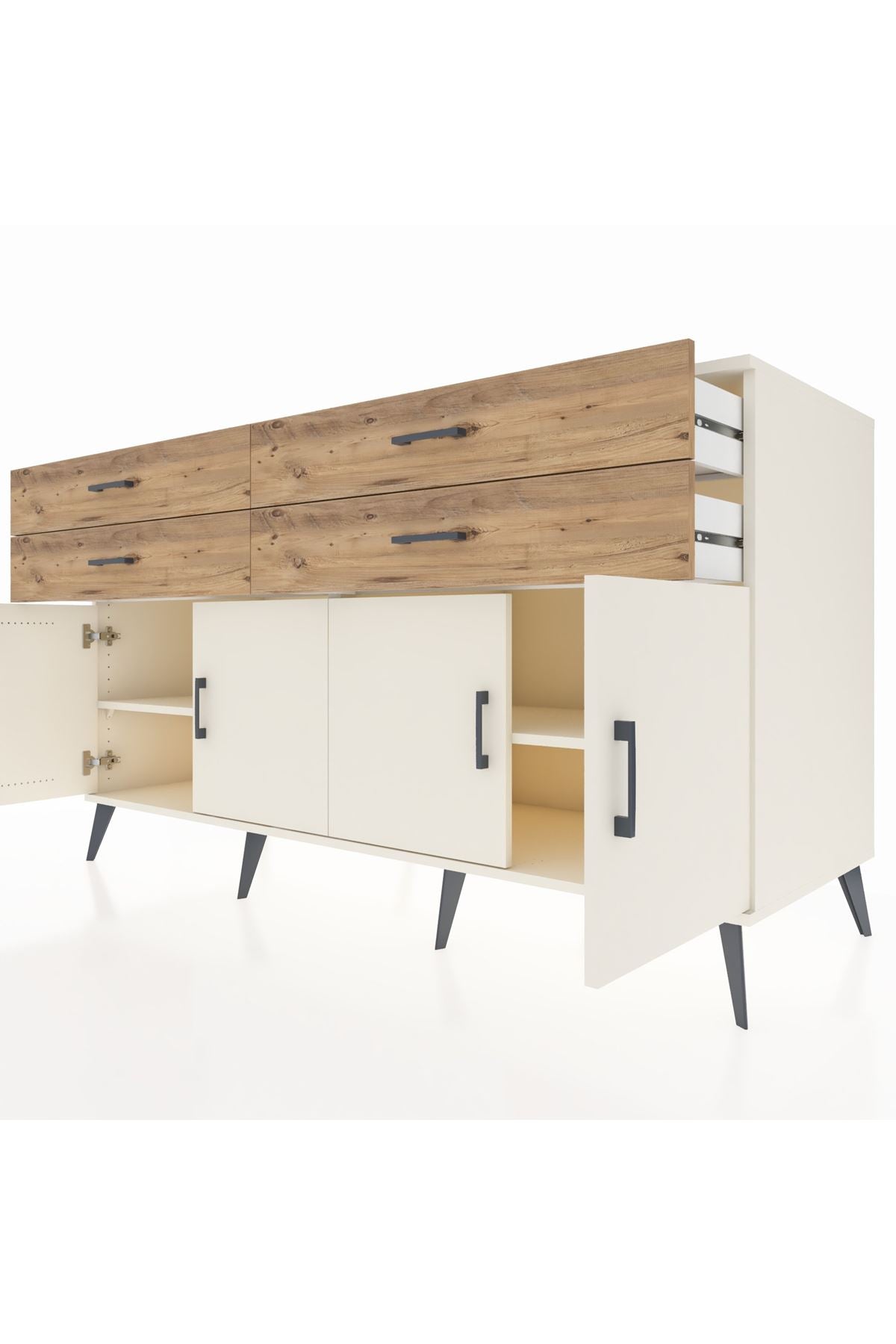 Kronos Konsol 2 Raflı 4 Çekmeceli 8 Kapaklı 176x59x99 Aytaşı-Aytaşı/Çam