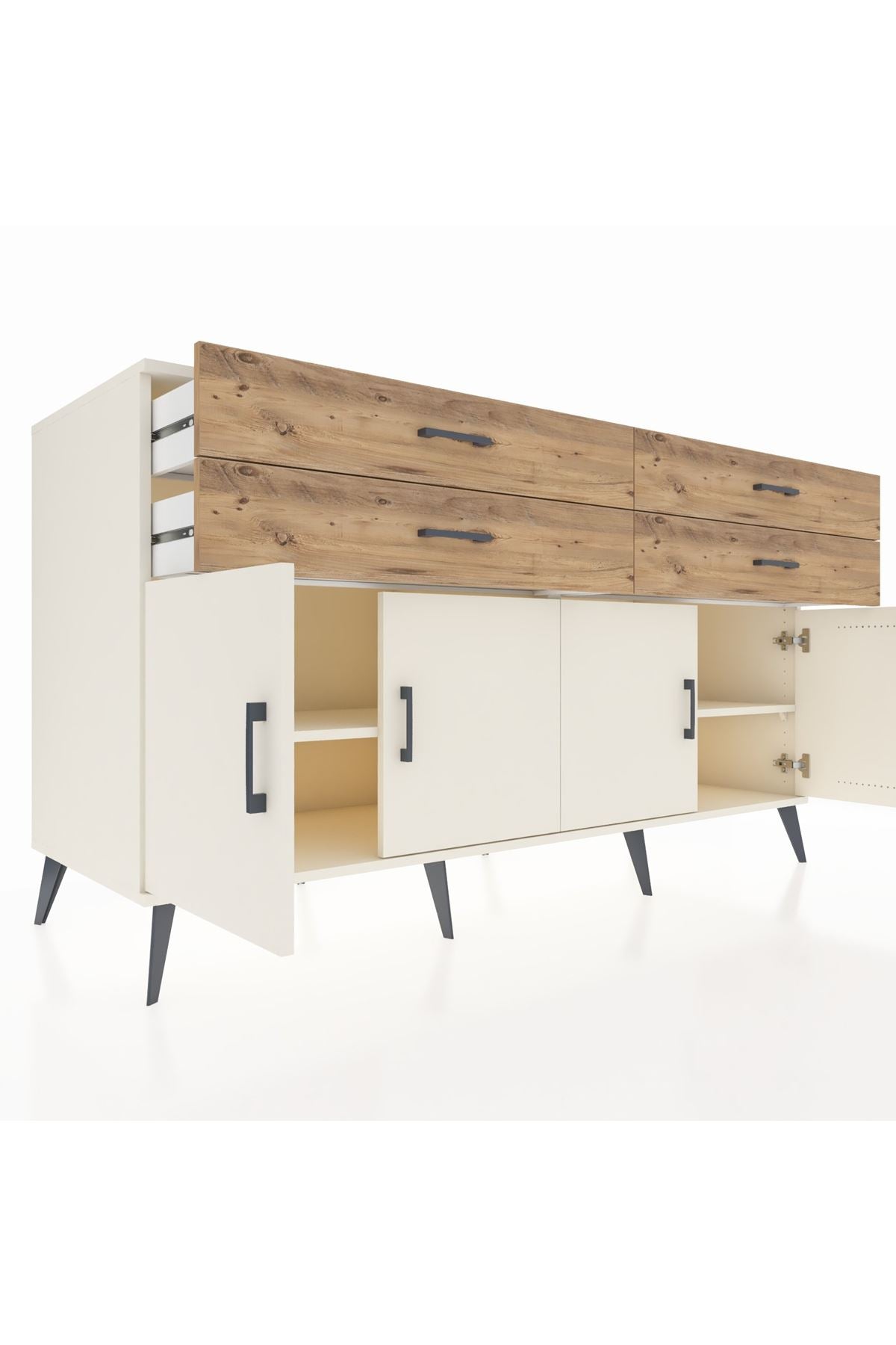 Kronos Konsol 2 Raflı 4 Çekmeceli 8 Kapaklı 176x59x99 Aytaşı-Aytaşı/Çam