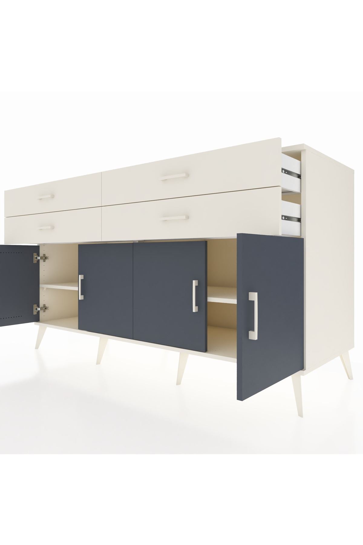 Kronos Konsol 2 Raflı 4 Çekmeceli 8 Kapaklı 176x59x99 Aytaşı-Antrasit/Aytaşı