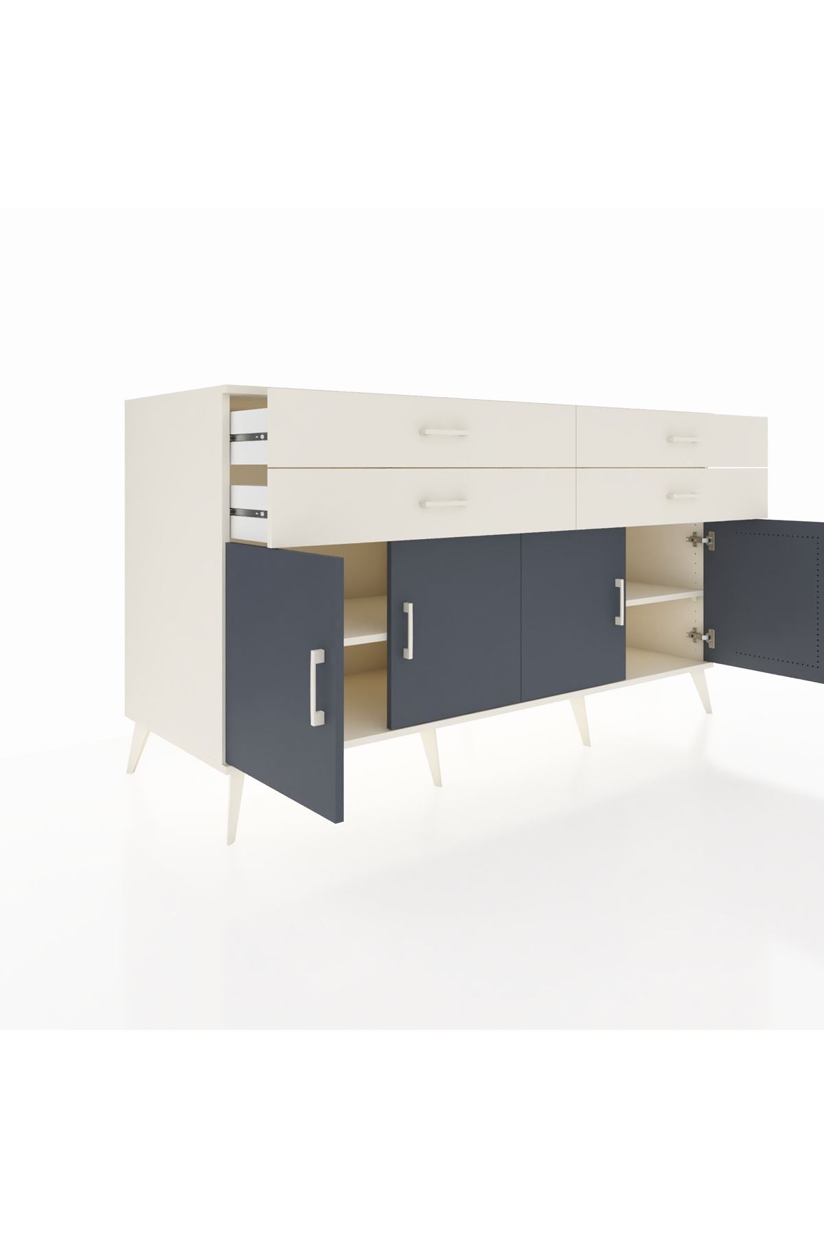 Kronos Konsol 2 Raflı 4 Çekmeceli 8 Kapaklı 176x59x99 Aytaşı-Antrasit/Aytaşı