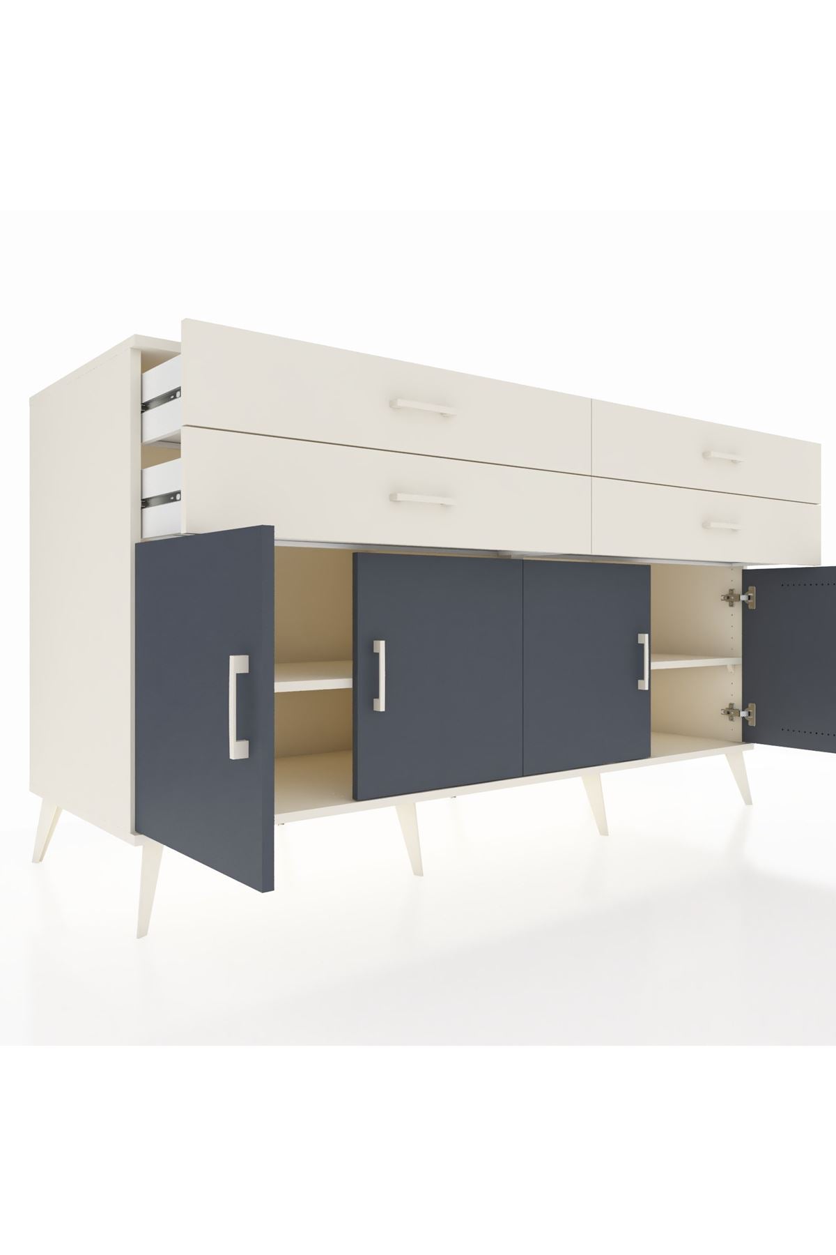 Kronos Konsol 2 Raflı 4 Çekmeceli 8 Kapaklı 176x59x99 Aytaşı-Antrasit/Aytaşı