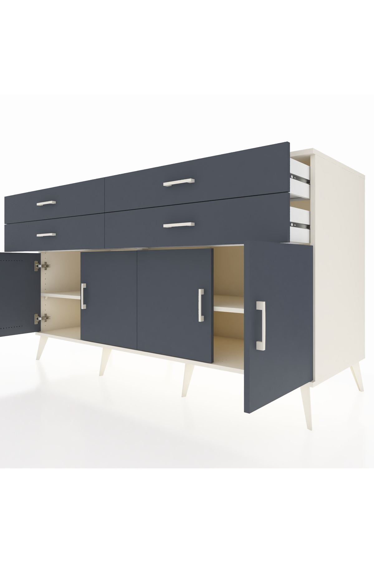 Kronos Konsol 2 Raflı 4 Çekmeceli 8 Kapaklı 176x59x99 Aytaşı-Antrasit