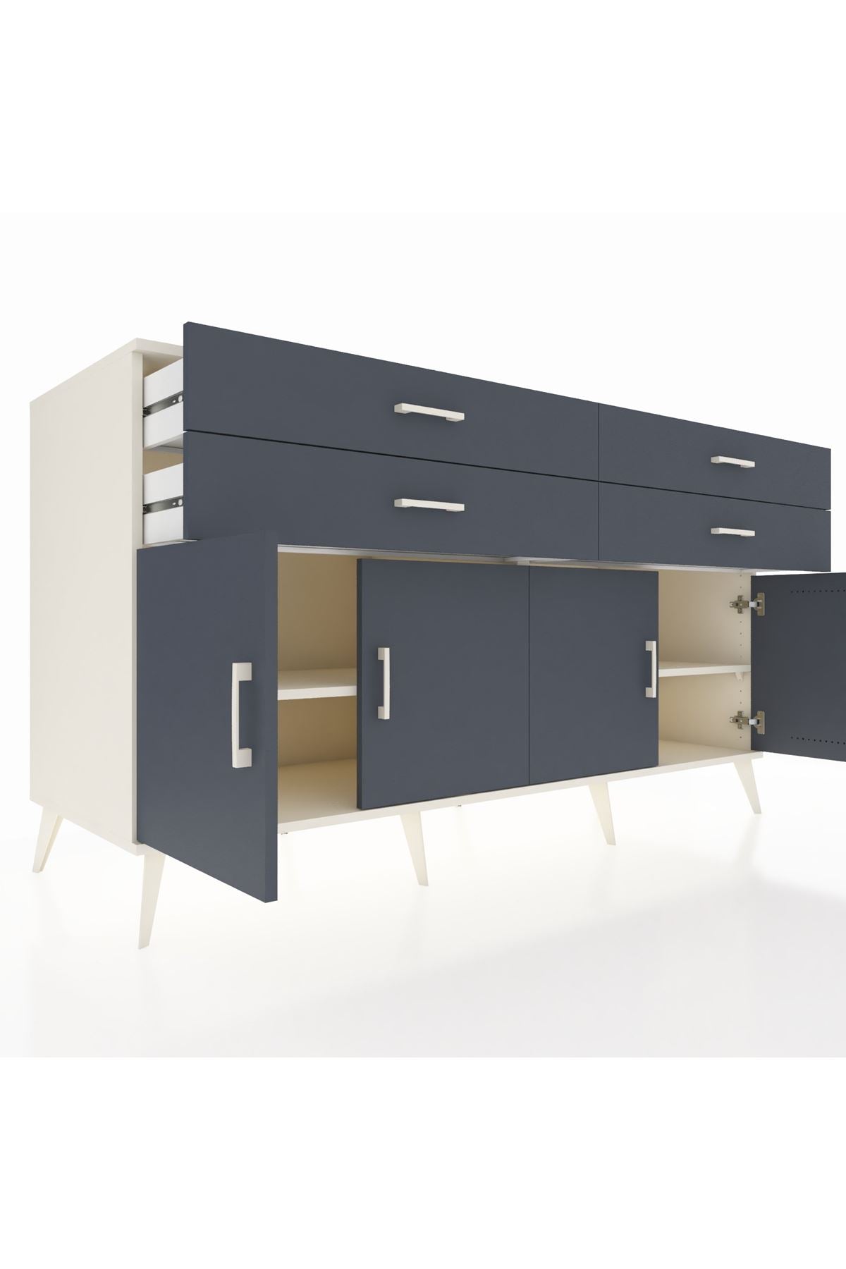 Kronos Konsol 2 Raflı 4 Çekmeceli 8 Kapaklı 176x59x99 Aytaşı-Antrasit