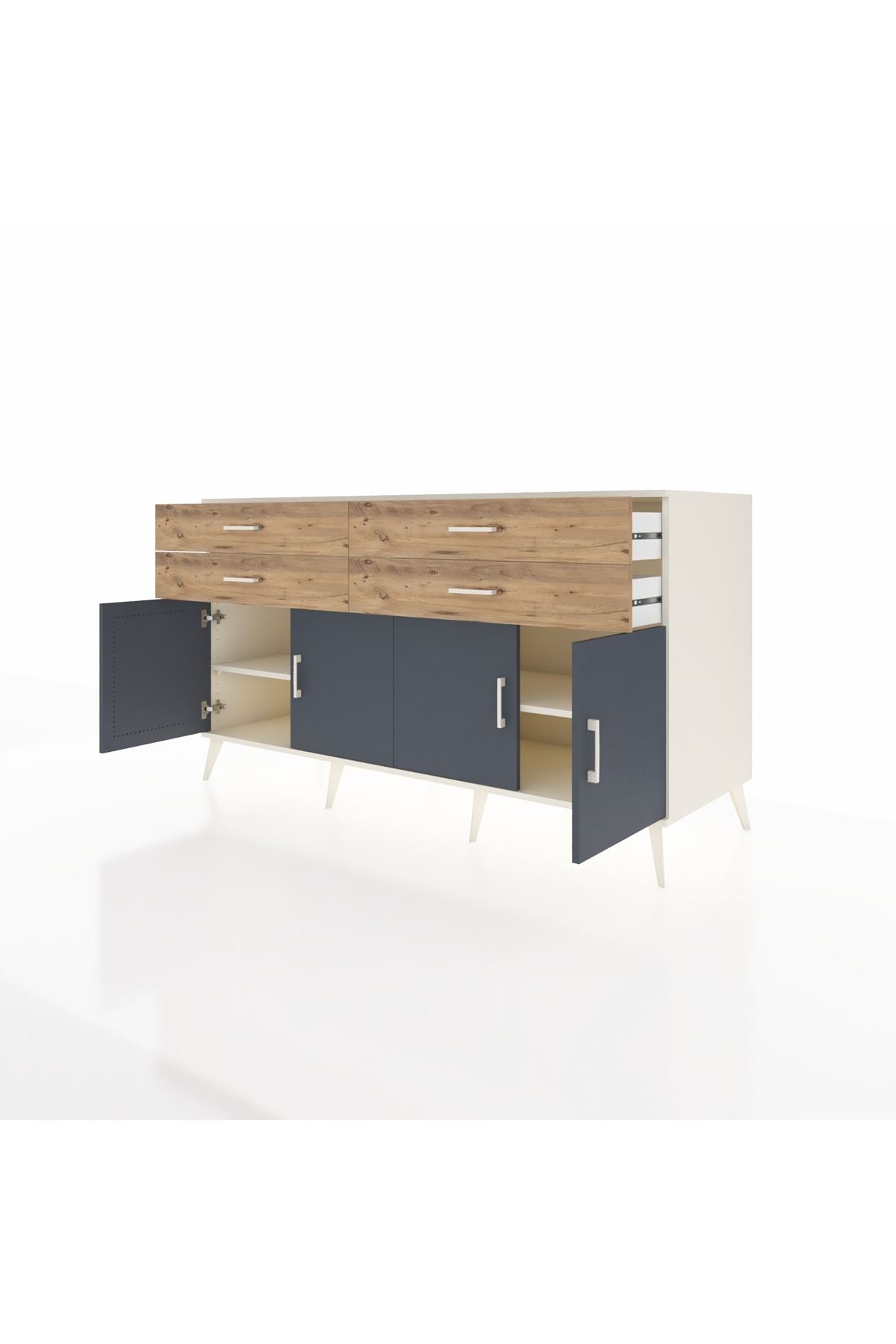 Kronos Konsol 2 Raflı 4 Çekmeceli 8 Kapaklı 176x59x99 Aytaşı-Antrasit/Çam