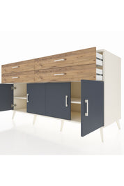 Kronos Konsol 2 Raflı 4 Çekmeceli 8 Kapaklı 176x59x99 Aytaşı-Antrasit/Çam