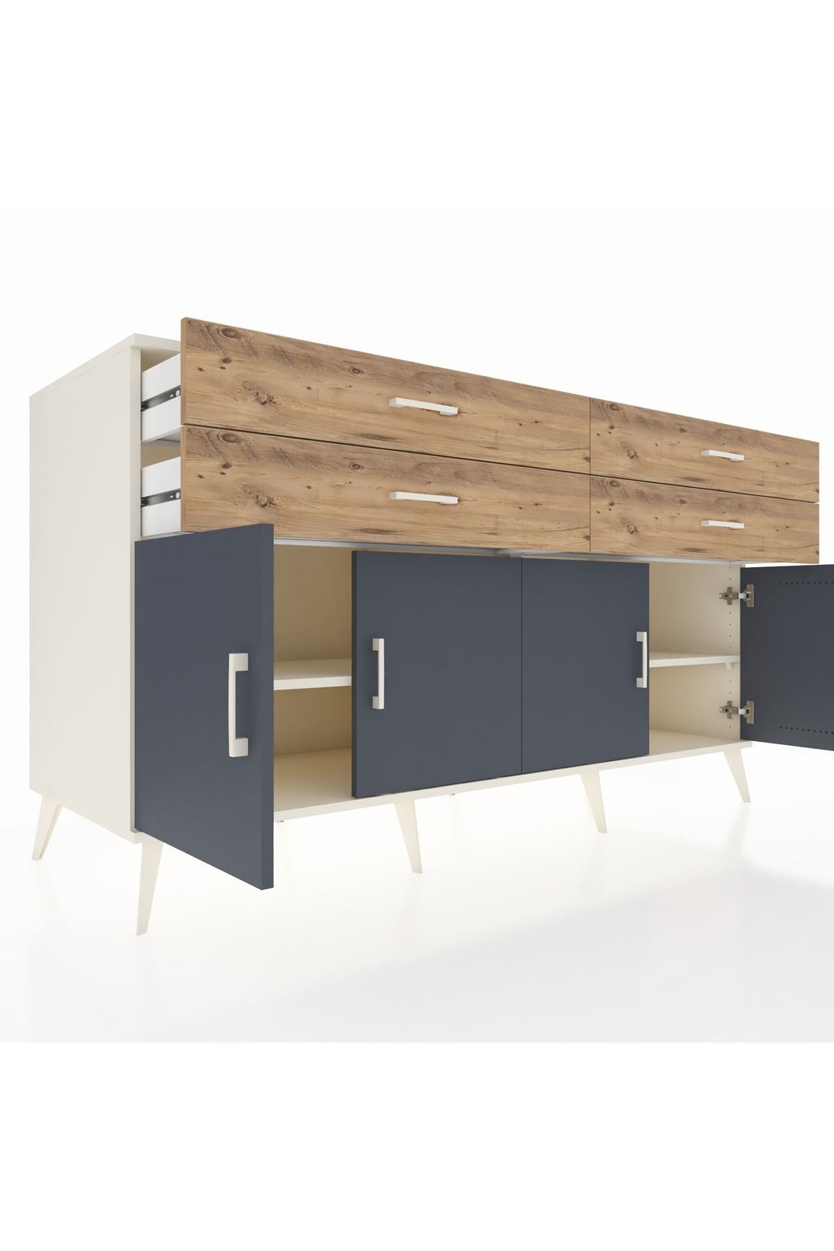 Kronos Konsol 2 Raflı 4 Çekmeceli 8 Kapaklı 176x59x99 Aytaşı-Antrasit/Çam