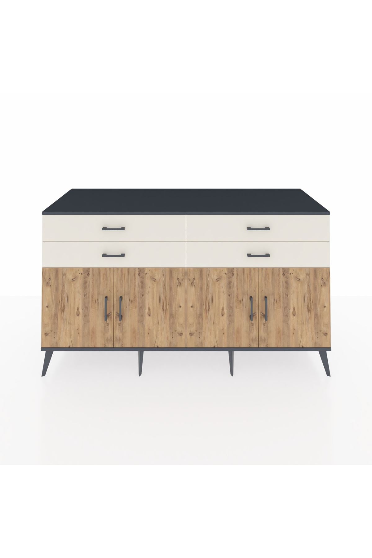 Kronos Konsol 2 Raflı 4 Çekmeceli 8 Kapaklı 176x59x99 Antrasit-Çam/Aytaşı