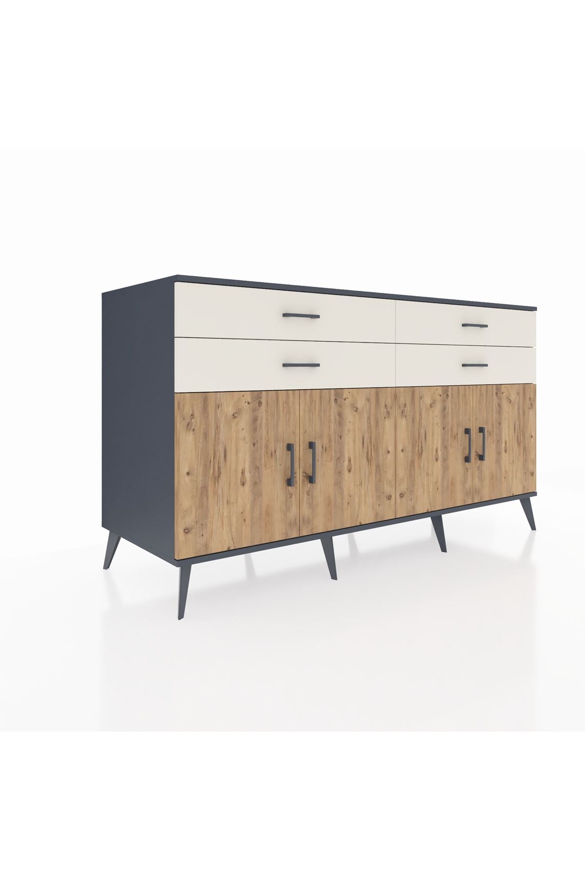 Kronos Konsol 2 Raflı 4 Çekmeceli 8 Kapaklı 176x59x99 Antrasit-Çam/Aytaşı