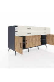 Kronos Konsol 2 Raflı 4 Çekmeceli 8 Kapaklı 176x59x99 Antrasit-Çam/Aytaşı