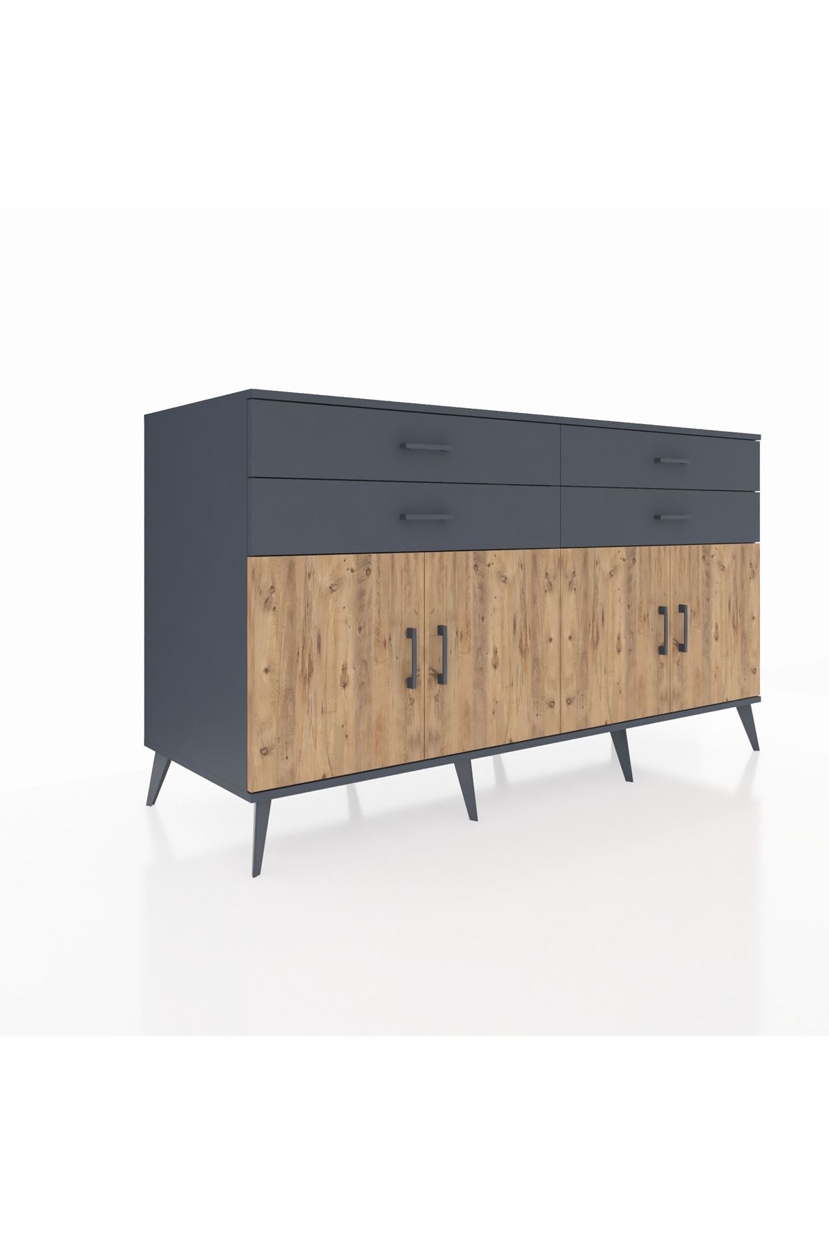 Kronos Konsol 2 Raflı 4 Çekmeceli 8 Kapaklı 176x59x99 Antrasit-Çam/Antrasit