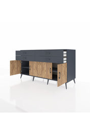 Kronos Konsol 2 Raflı 4 Çekmeceli 8 Kapaklı 176x59x99 Antrasit-Çam/Antrasit