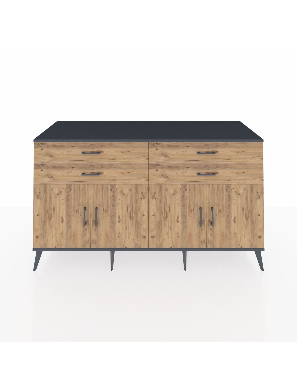 Kronos Konsol 2 Raflı 4 Çekmeceli 8 Kapaklı 176x59x99 Antrasit-Çam