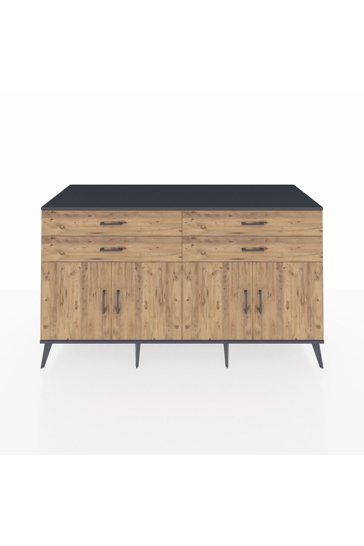 Kronos Konsol 2 Raflı 4 Çekmeceli 8 Kapaklı 176x59x99 Antrasit-Çam