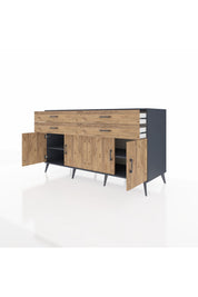 Kronos Konsol 2 Raflı 4 Çekmeceli 8 Kapaklı 176x59x99 Antrasit-Çam