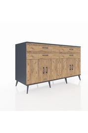 Kronos Konsol 2 Raflı 4 Çekmeceli 8 Kapaklı 176x59x99 Antrasit-Çam