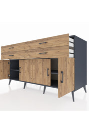 Kronos Konsol 2 Raflı 4 Çekmeceli 8 Kapaklı 176x59x99 Antrasit-Çam