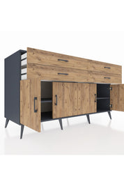 Kronos Konsol 2 Raflı 4 Çekmeceli 8 Kapaklı 176x59x99 Antrasit-Çam