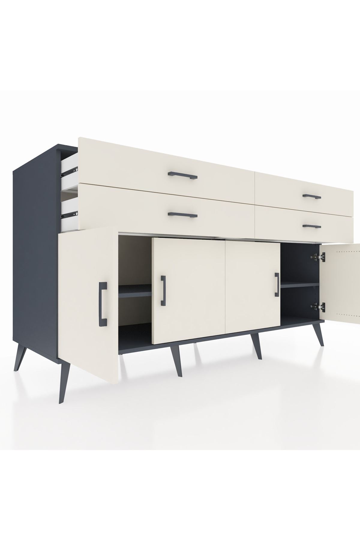 Kronos Konsol 2 Raflı 4 Çekmeceli 8 Kapaklı 176x59x99 Antrasit-Aytaşı