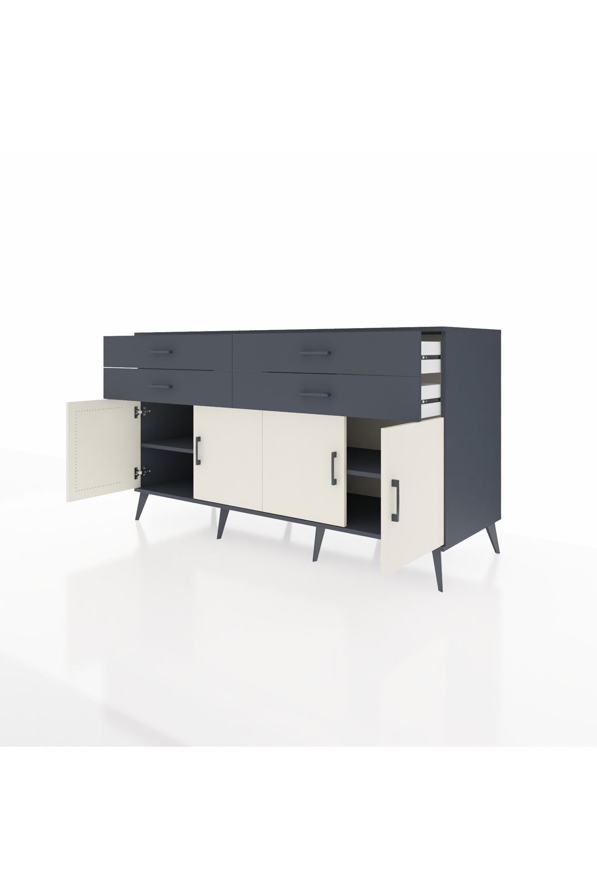 Kronos Konsol 2 Raflı 4 Çekmeceli 8 Kapaklı 176x59x99 Antrasit-Aytaşı/Antrasit