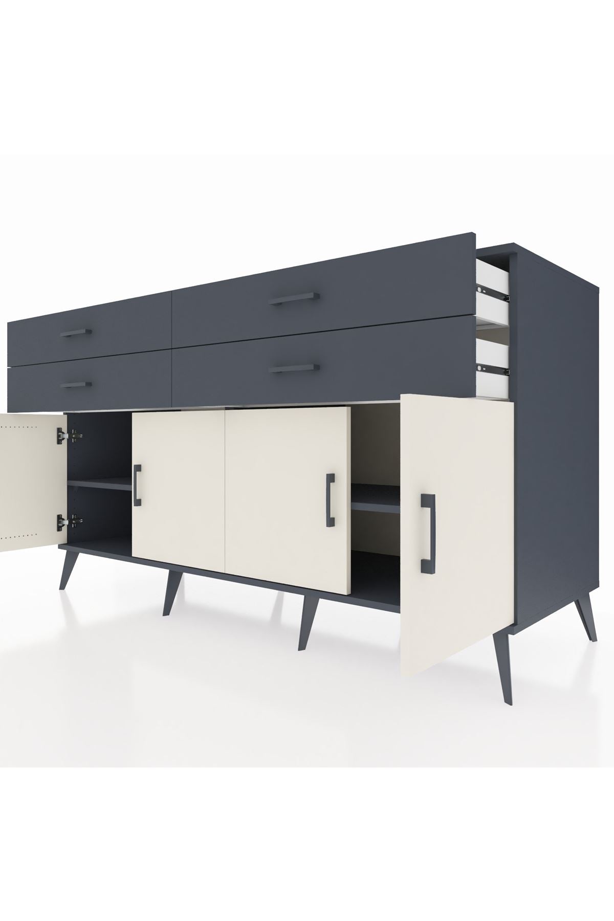 Kronos Konsol 2 Raflı 4 Çekmeceli 8 Kapaklı 176x59x99 Antrasit-Aytaşı/Antrasit