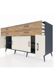 Kronos Konsol 2 Raflı 4 Çekmeceli 8 Kapaklı 176x59x99 Antrasit-Aytaşı/Çam