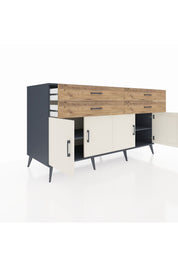 Kronos Konsol 2 Raflı 4 Çekmeceli 8 Kapaklı 176x59x99 Antrasit-Aytaşı/Çam