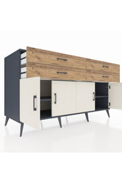 Kronos Konsol 2 Raflı 4 Çekmeceli 8 Kapaklı 176x59x99 Antrasit-Aytaşı/Çam