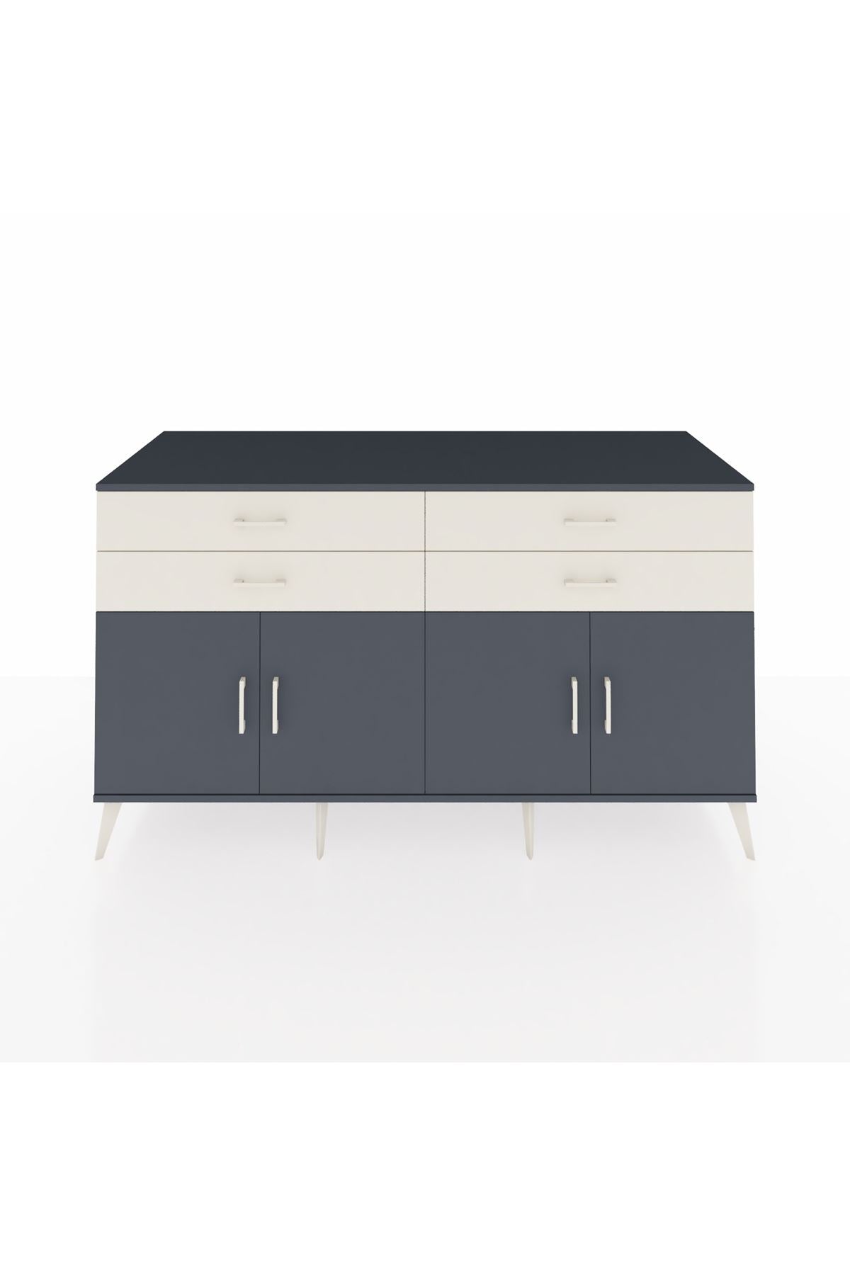 Kronos Konsol 2 Raflı 4 Çekmeceli 8 Kapaklı 176x59x99 Antrasit-Antrasit/Aytaşı