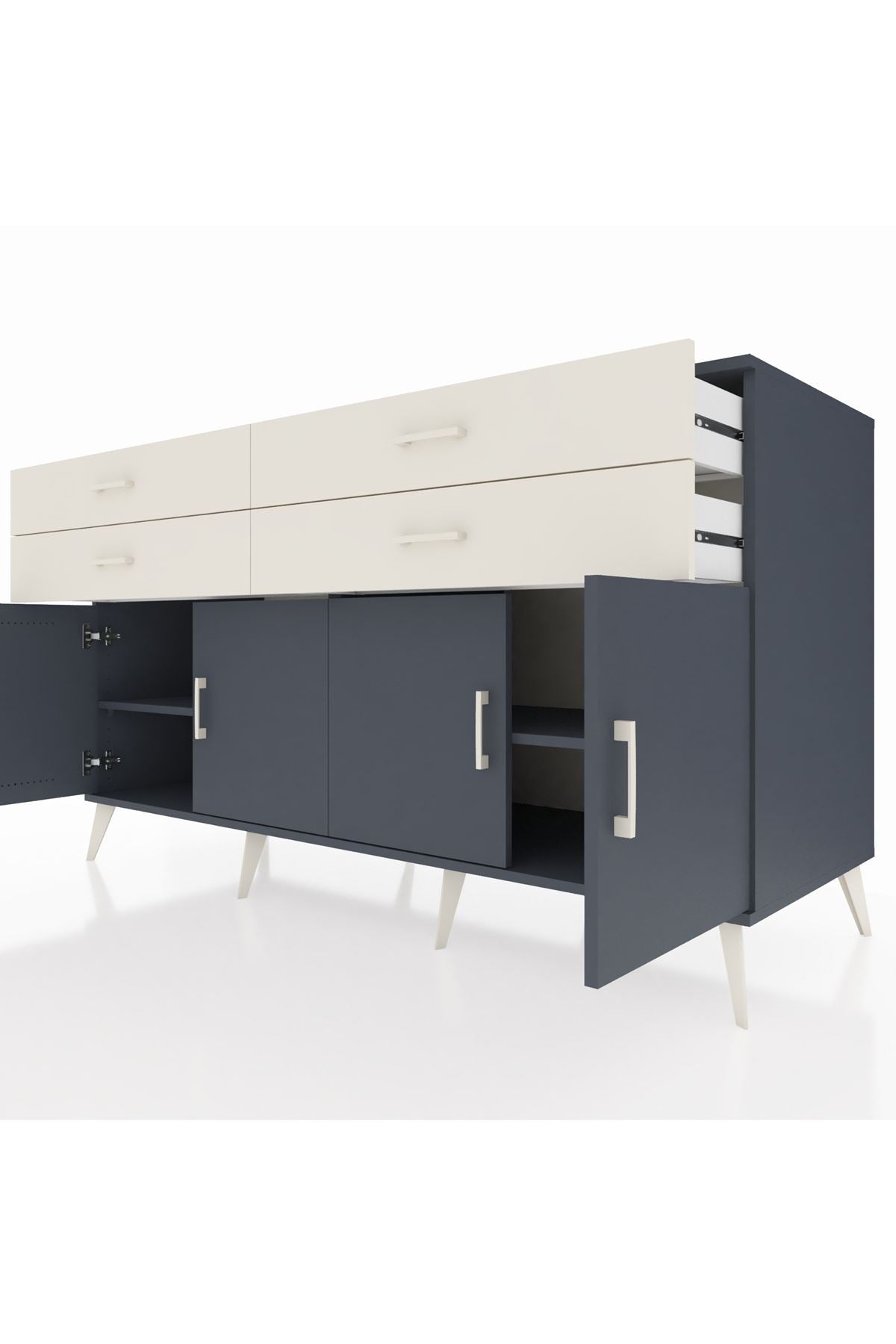 Kronos Konsol 2 Raflı 4 Çekmeceli 8 Kapaklı 176x59x99 Antrasit-Antrasit/Aytaşı