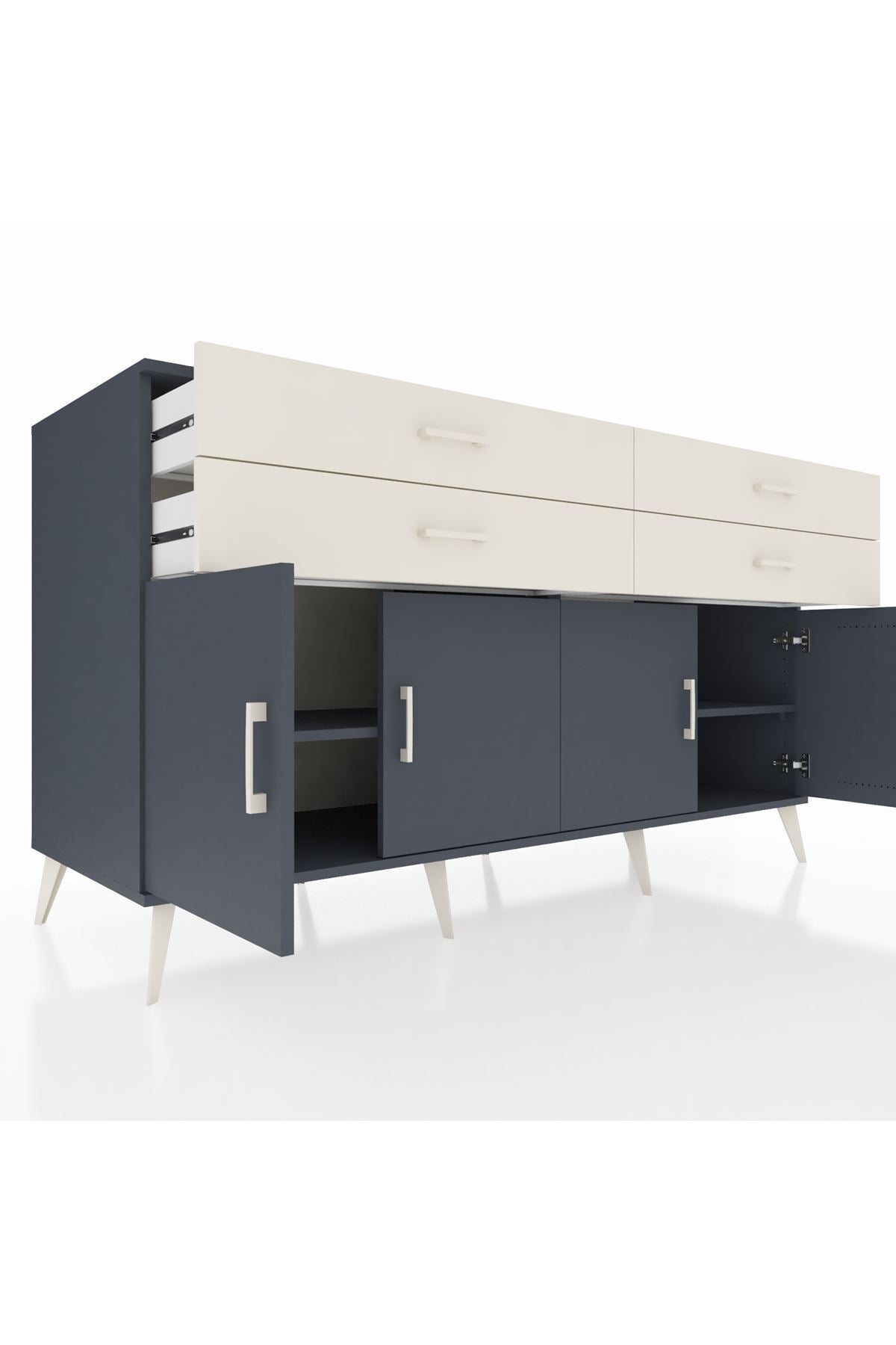 Kronos Konsol 2 Raflı 4 Çekmeceli 8 Kapaklı 176x59x99 Antrasit-Antrasit/Aytaşı